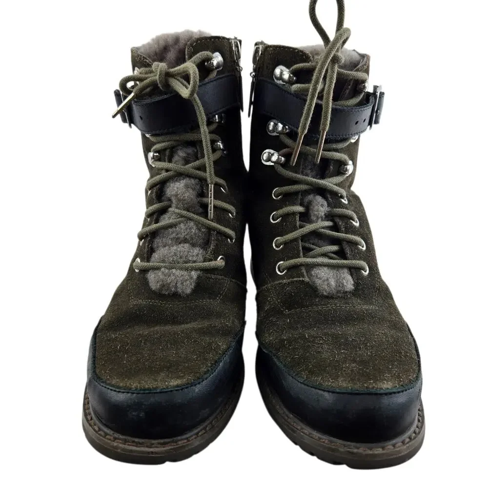 EMU Australia Boots Women 8 Waldron Green Suede Waterproof Moto Combat Shearling